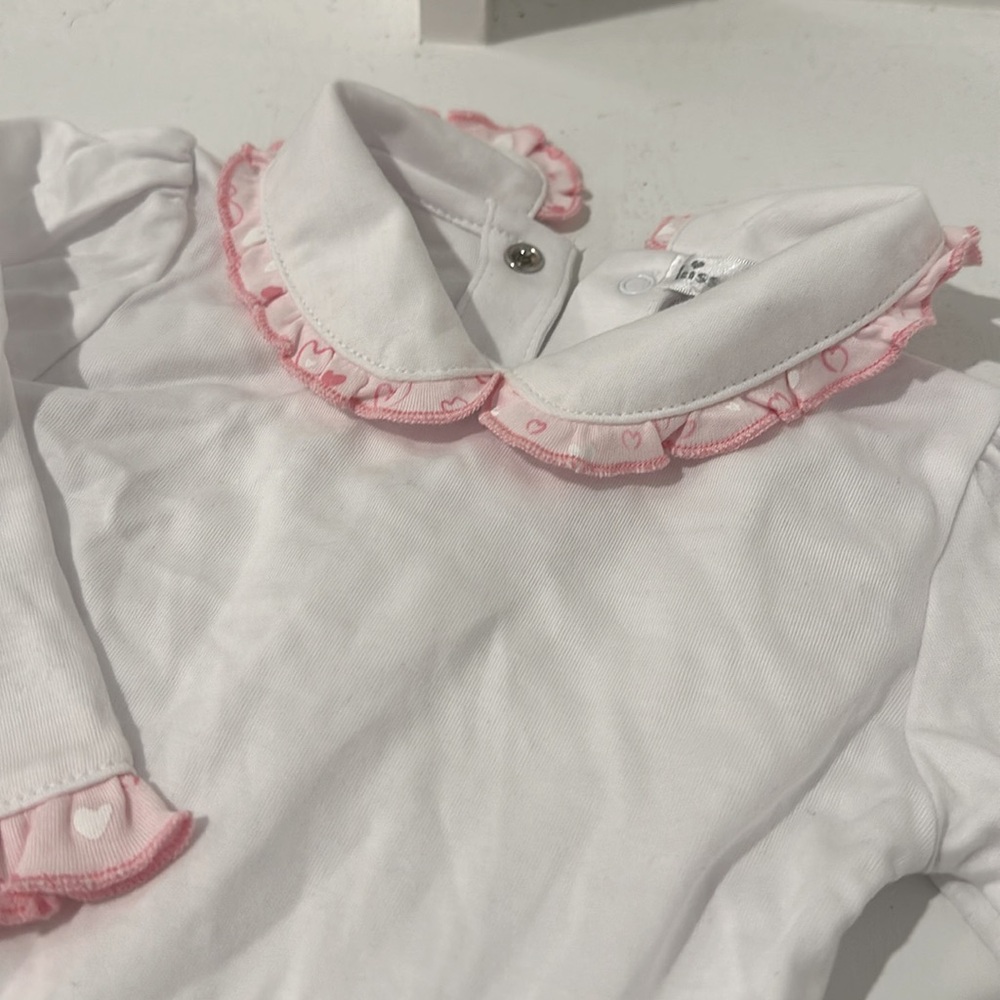 6-9 mo kissy kissy white onesie with buttons for back and at bottom never worn